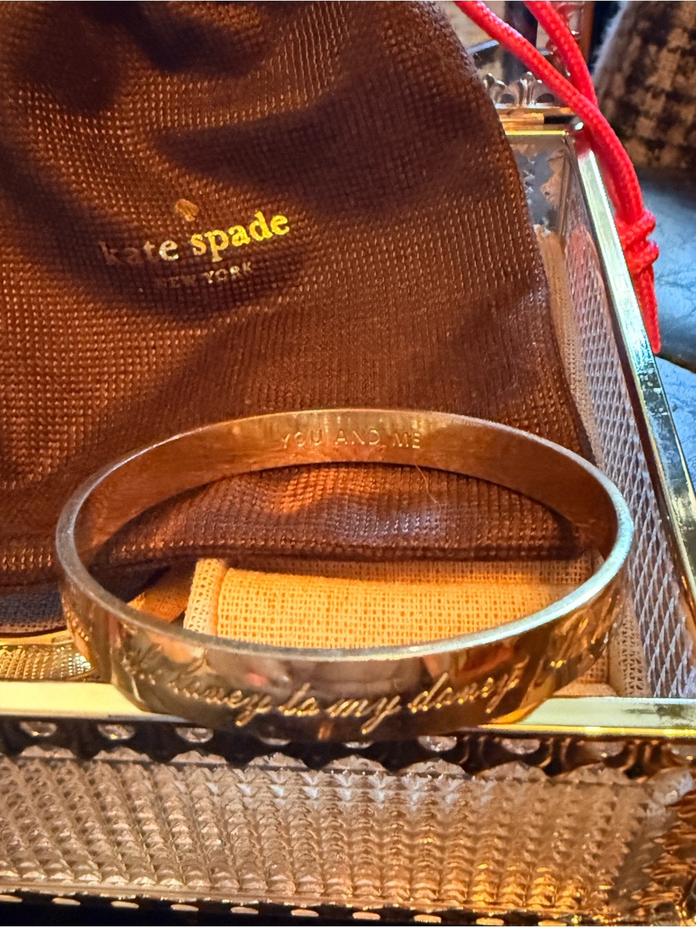 kate spade gold “YOU AND ME” engraved sentiment bangle